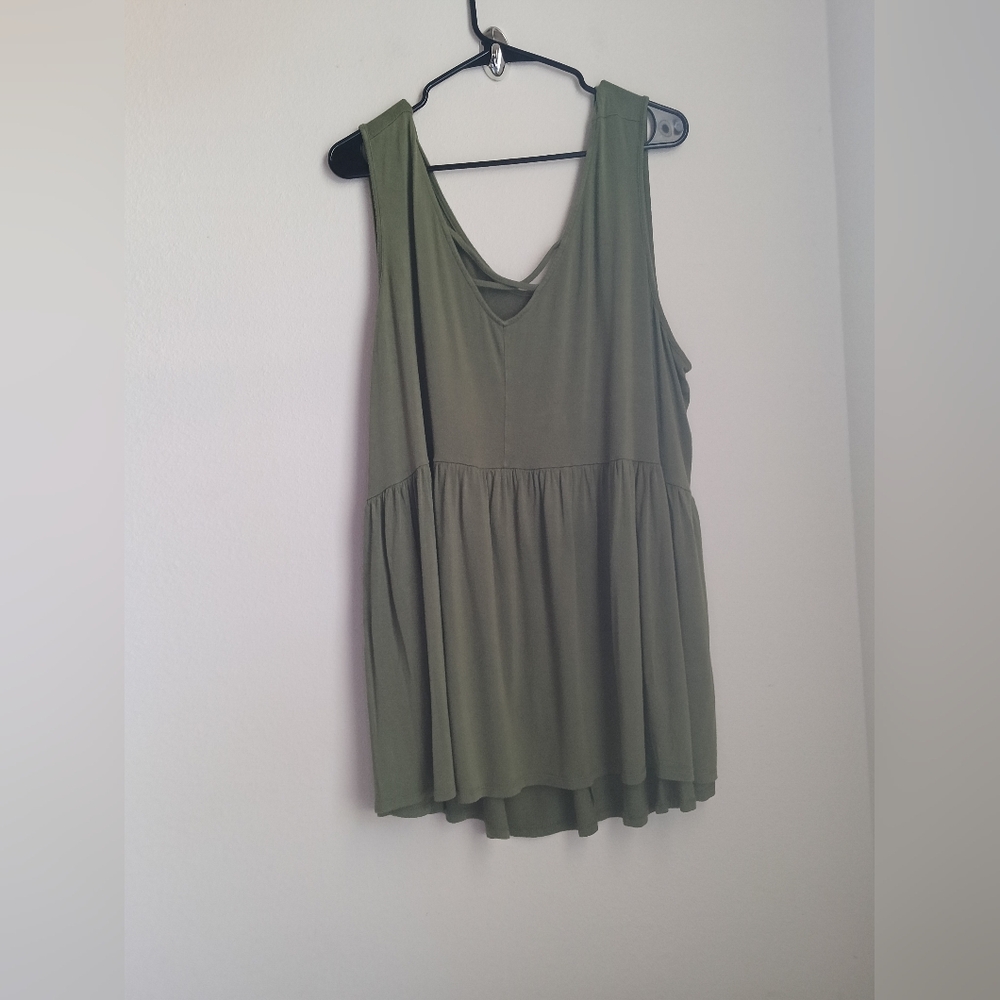 Terra & Sky Blouse Women 1X Olive Green Top Sleeveless Casual Resort Beach Vacat